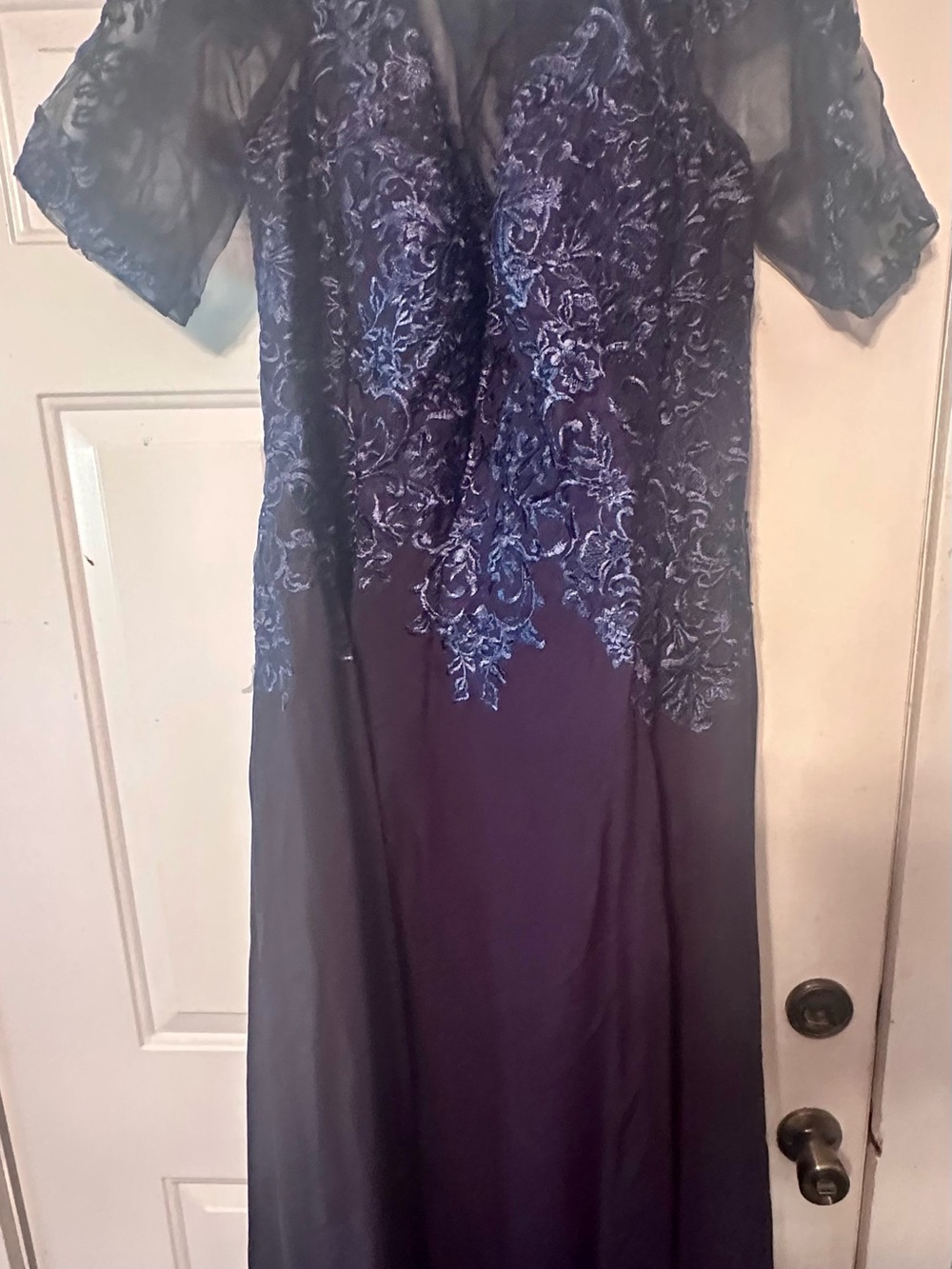 Navy Blue Embroidered Maxi Evening Dress